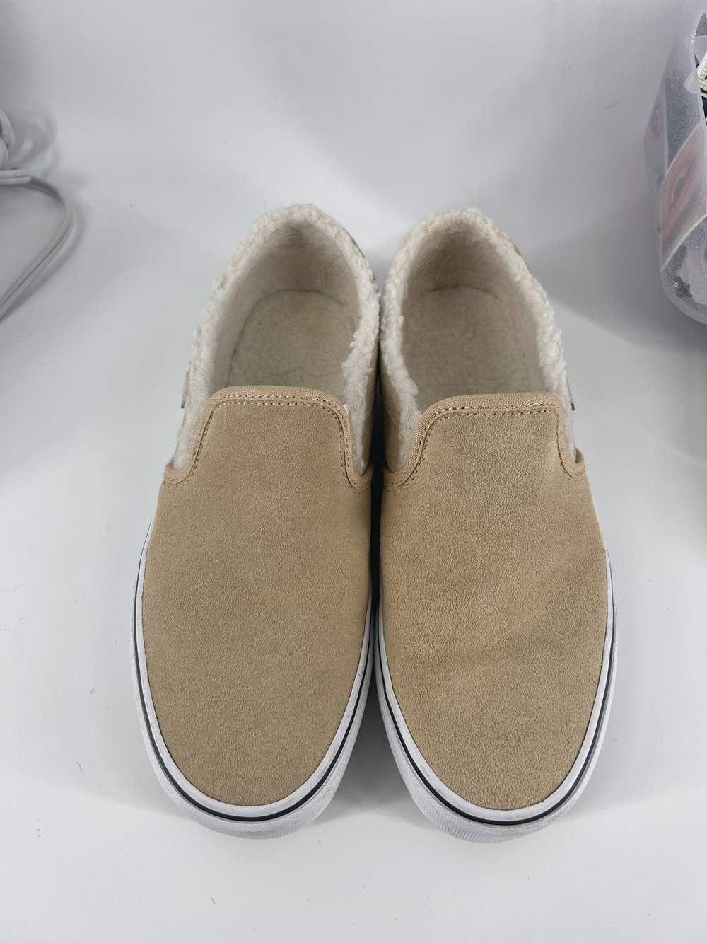 Vans Classic Slip-On Sherpa Lined Tan Suede Women’s Size 7.5